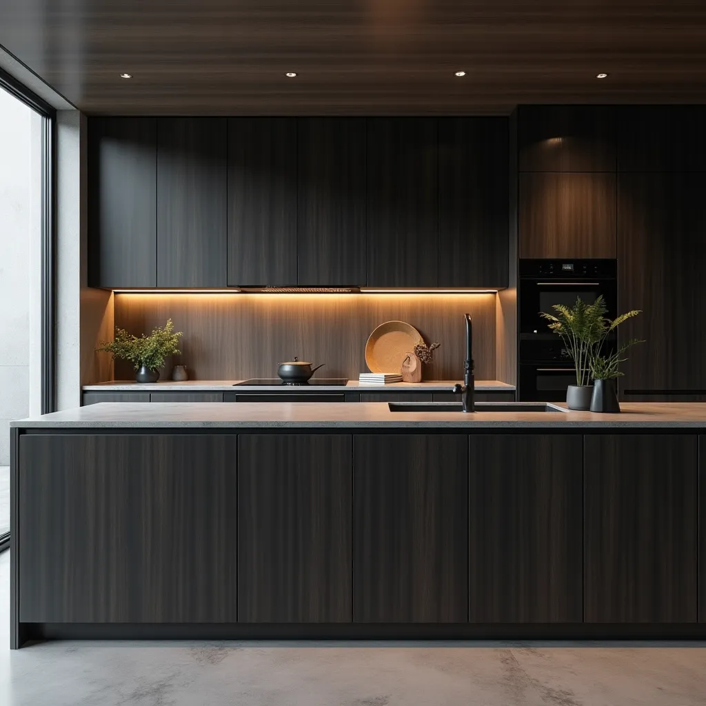 מטבח יוקרה – פורניר עץ בגוון שחור מעושן