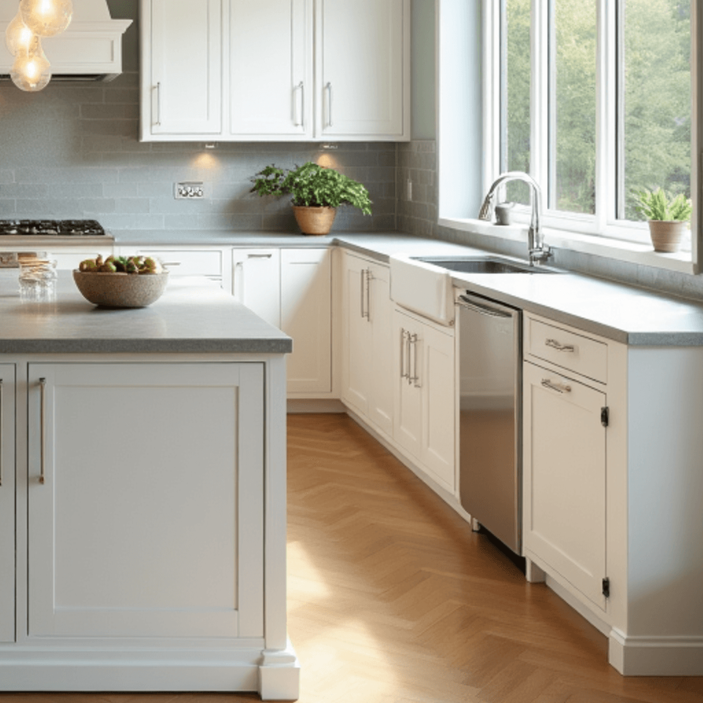 מטבח בצורת ח' עם אי – אי מרכזי בין שלוש הצלעות