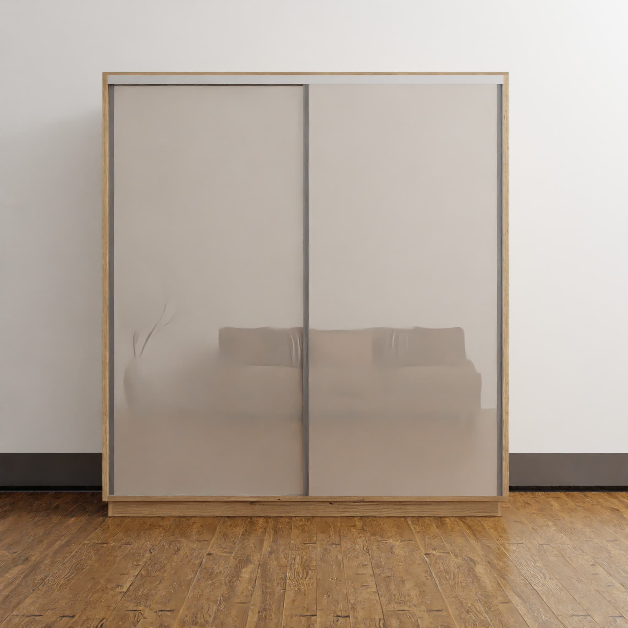 ארון הזזה – אלון מבוקע (2 דלתות) זכוכית אוף-וויט