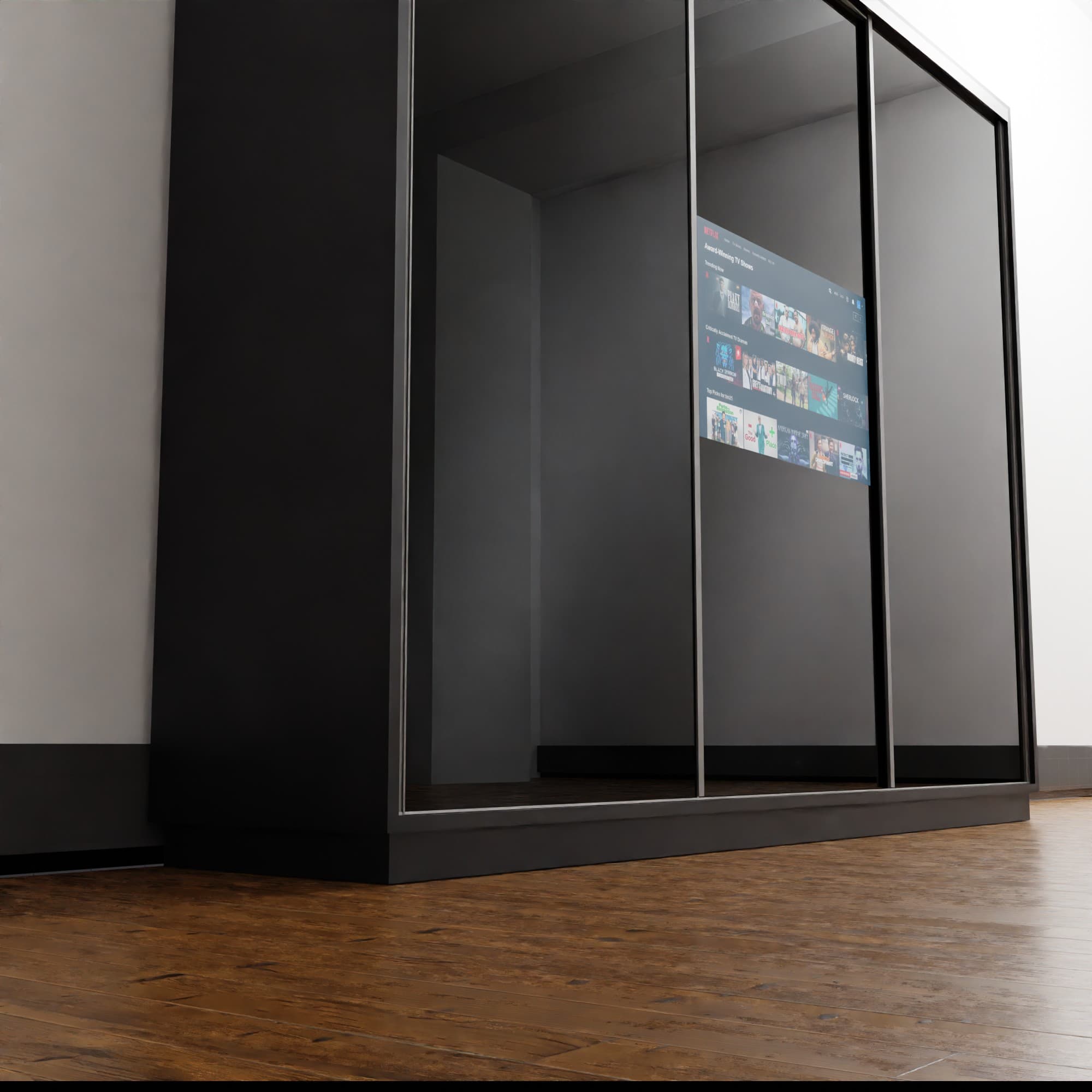 ארון טלוויזיה – שחור וולקני (3 דלתות) זכוכית שחורה