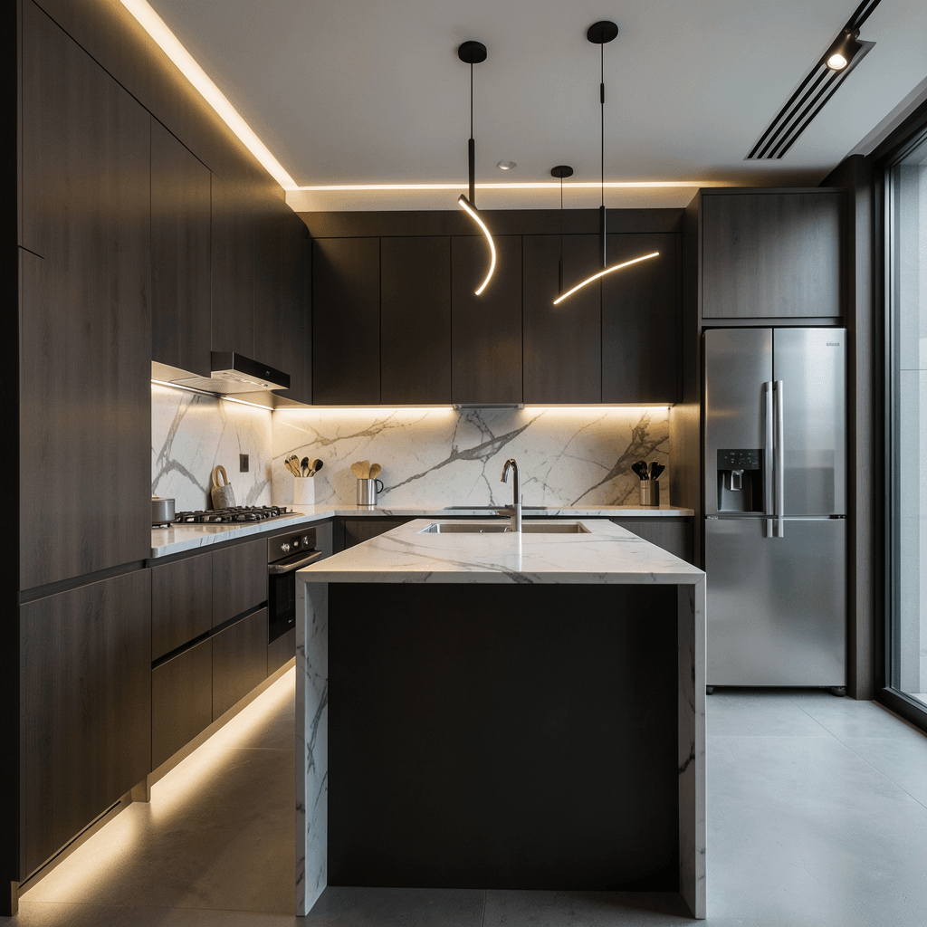 מטבח בעיצוב מודרני עם תאורה חכמה